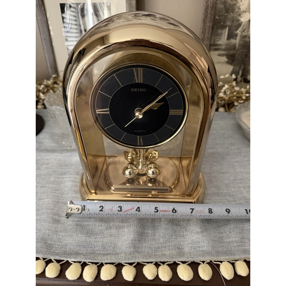 Seiko Rotating Pendulum Gold Mantle Clock Japan QQZ189G  Tested Works Clean - Picture 7 of 9